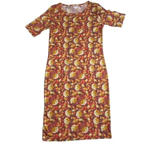 LuLaRoe Julia Bodycon Stretch Soft Orange Red Floral‎ Medium NEW - Picture 1 of 7